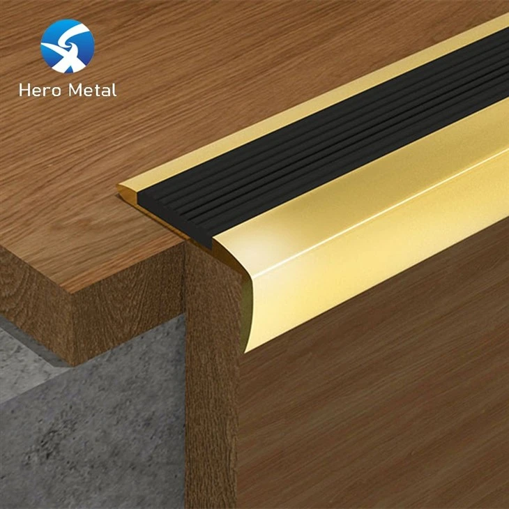 Non Slip Aluminium Stair Nosing With Black Rubber Insert factory